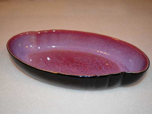 Frankoma oriental bowl, black with red bud interior